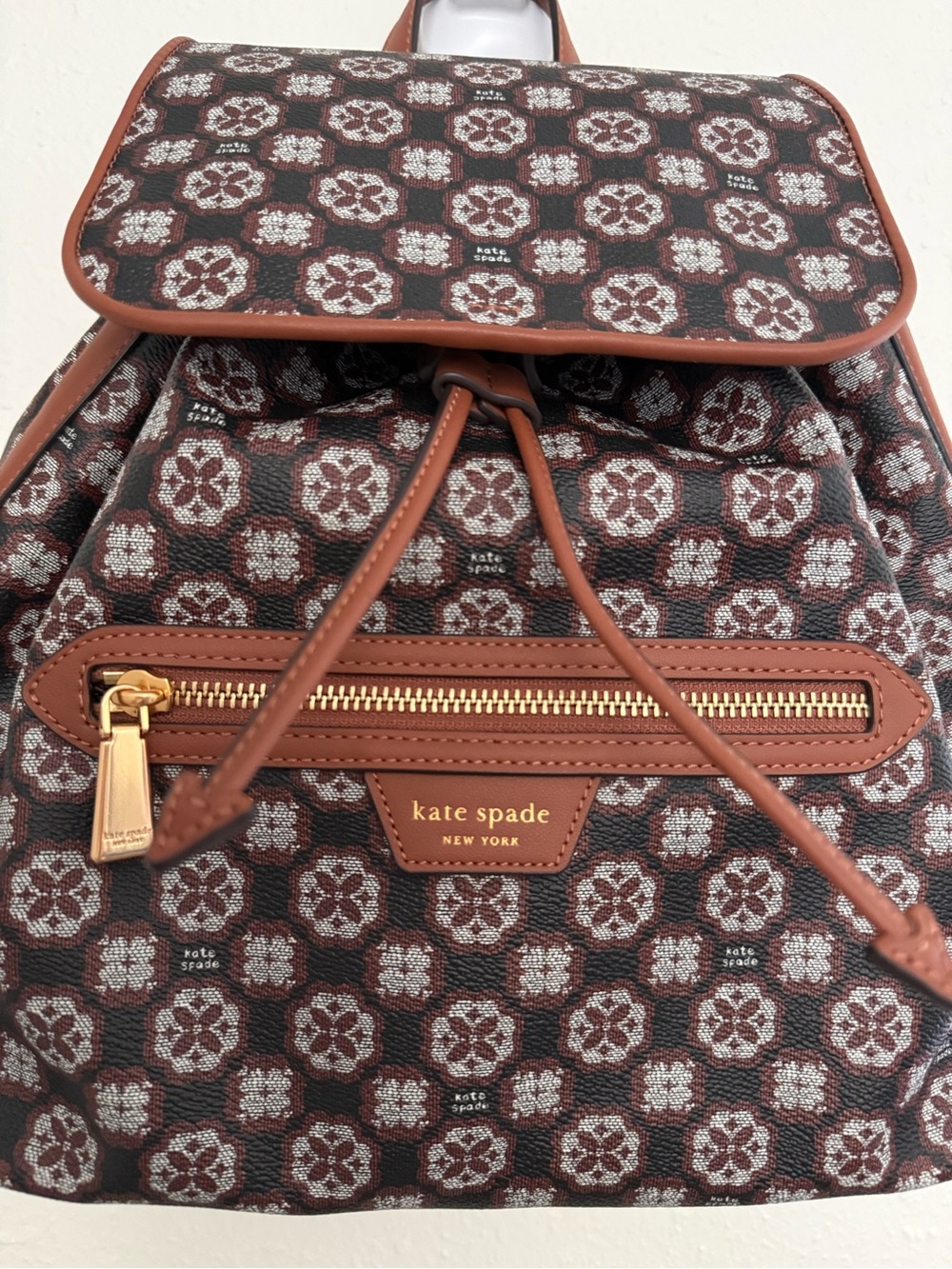 Kate Spade Flower Monogram Medium Backpack Brown Travel Bag